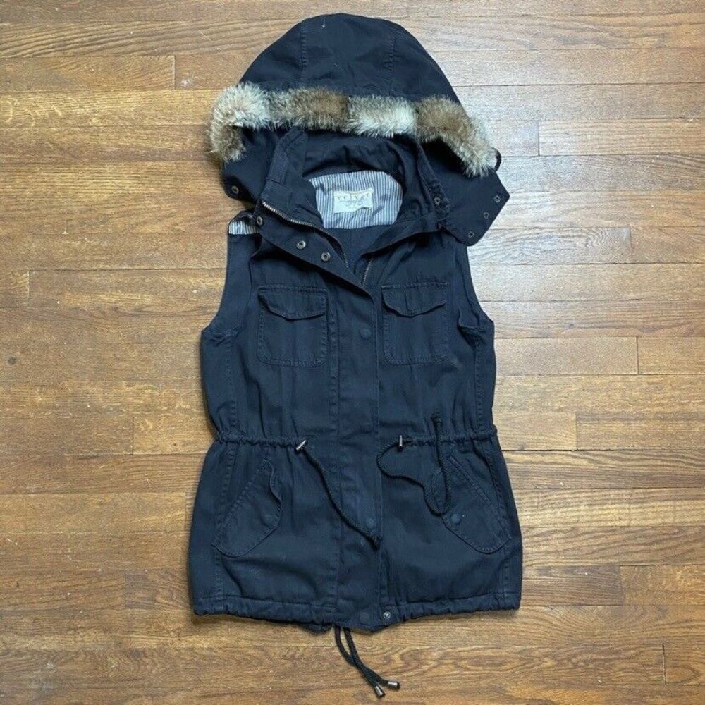 Velvet by Graham & Spencer Women’s Hooded Faux Fur Trim Vest Black XS
